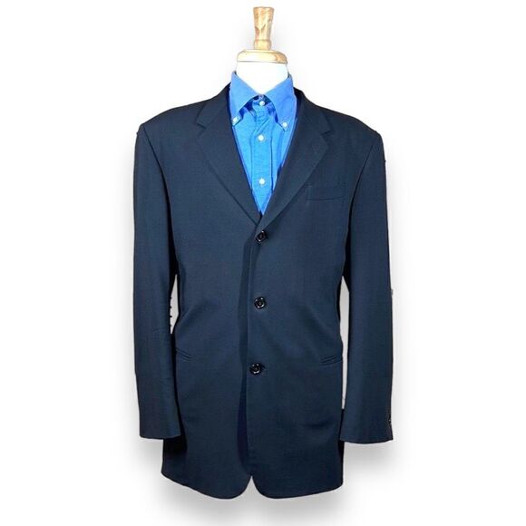 Donna Karan Signature Blazer Mens 44L Black Italian Wool Three Button Sport Coat - Picture 1 of 16